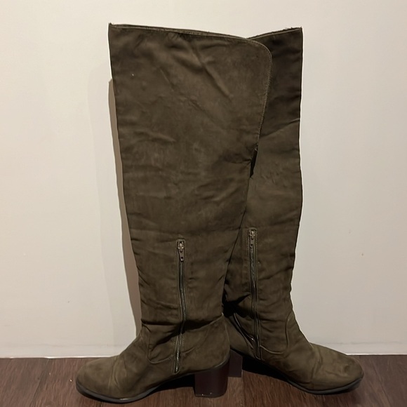 Women’s JustFab Over The Knee Boots, olive green alle WC size 11 zipper - Picture 4 of 10